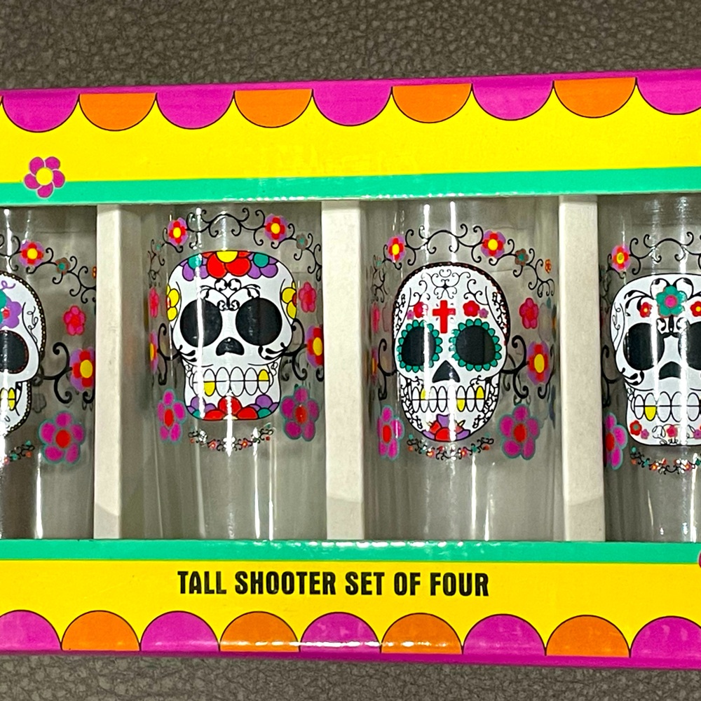 Sugar Skulls💀 Tall Shooter Set, Glass, Set of 4, NIB, Never Used